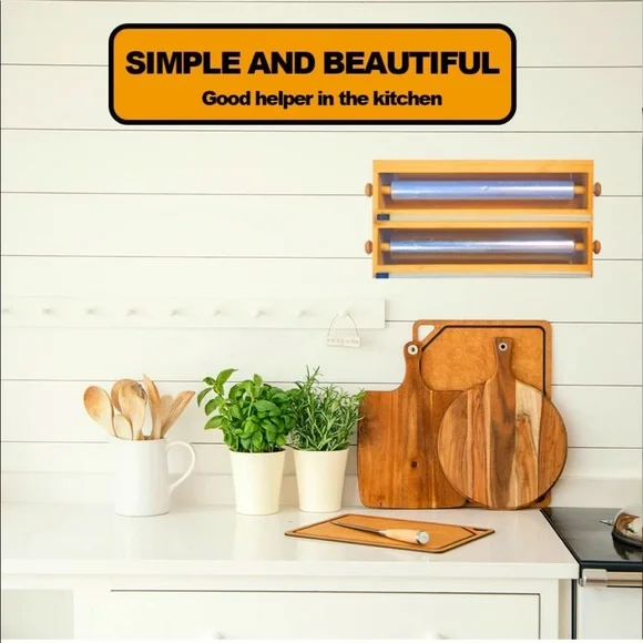 Bamboo Aluminum Foil Dispenser with Cutter-2 and 1 Kitchen Drawer Storage. - Picture 6 of 7